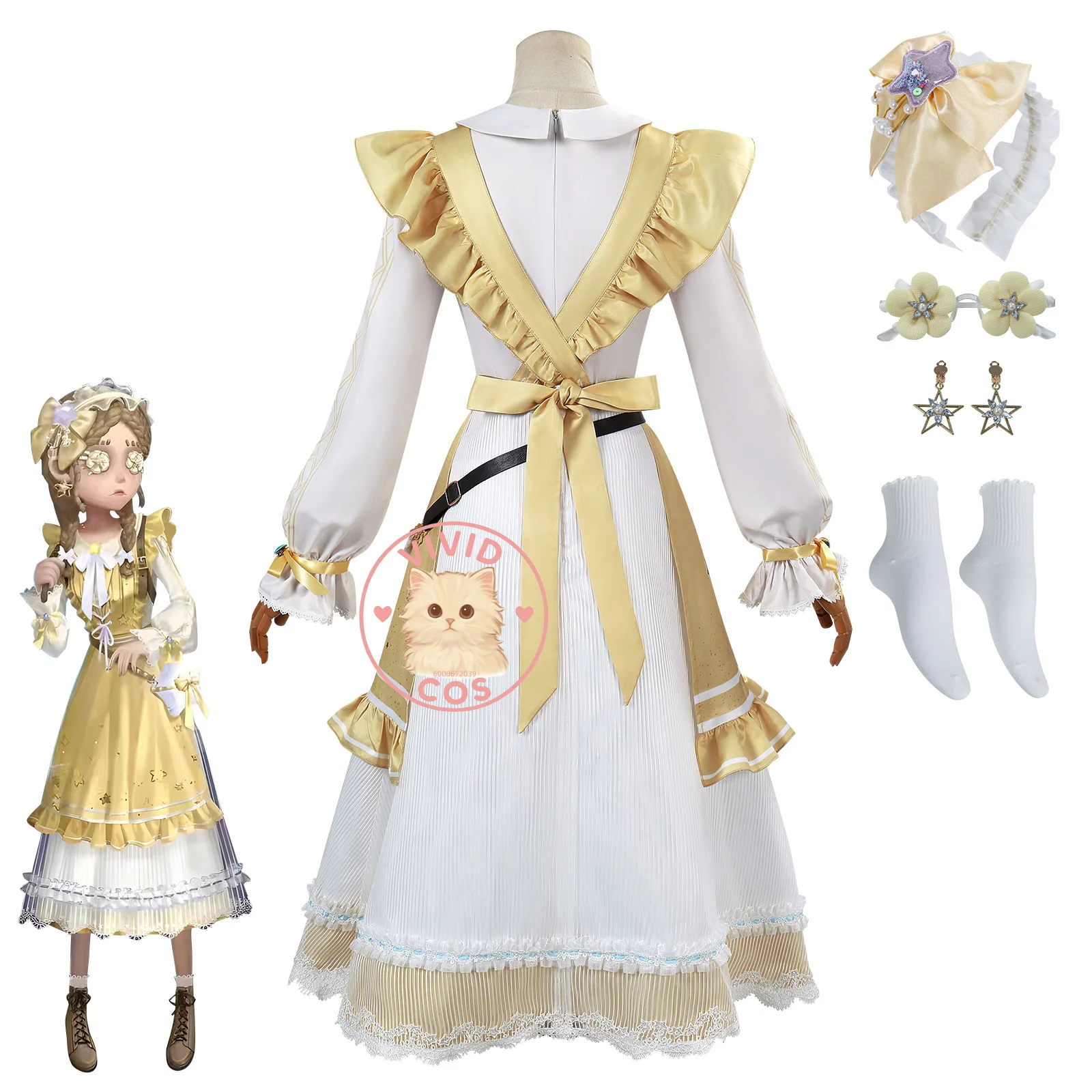 Jeu populaire identité V jouet marchand Cosplay Costume Anime Annie Lester jeu de rôle tenue mignonne petite fille robe jaune perruque Anime