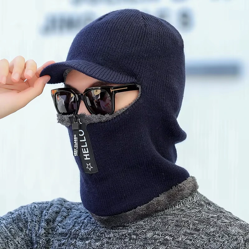 رشاقته الدافئة قناع قبعات حريمي للرجال الأذن قناع الوجه Neckwarmer قبعة الرجال الشتاء أفخم بالاكلافا اصطف محبوك قبعة مع سحاب #6