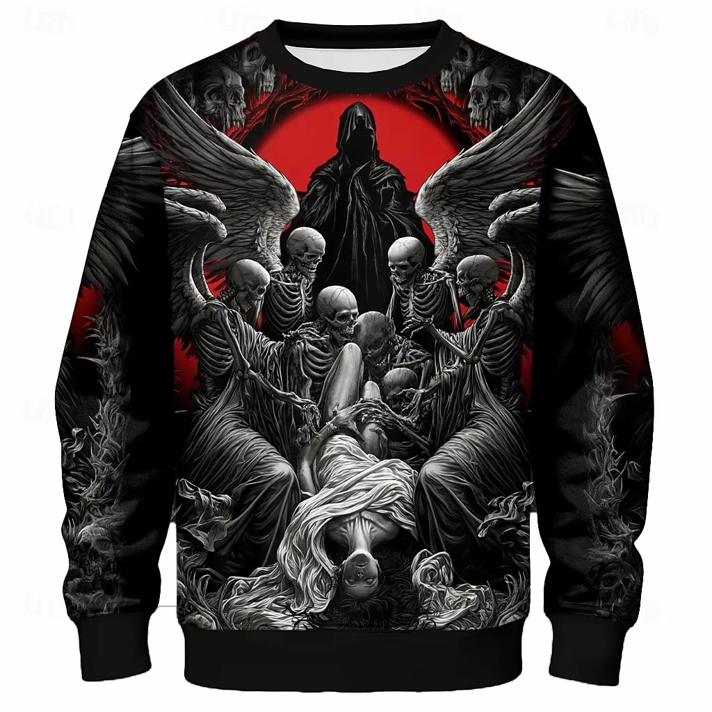 Fall Halloween Hoodie, Skull-Printed Hoodie Casual And Stylish Hoodies For Men And Women Loose-Fitting Men's Long-Sleeve Hoodie