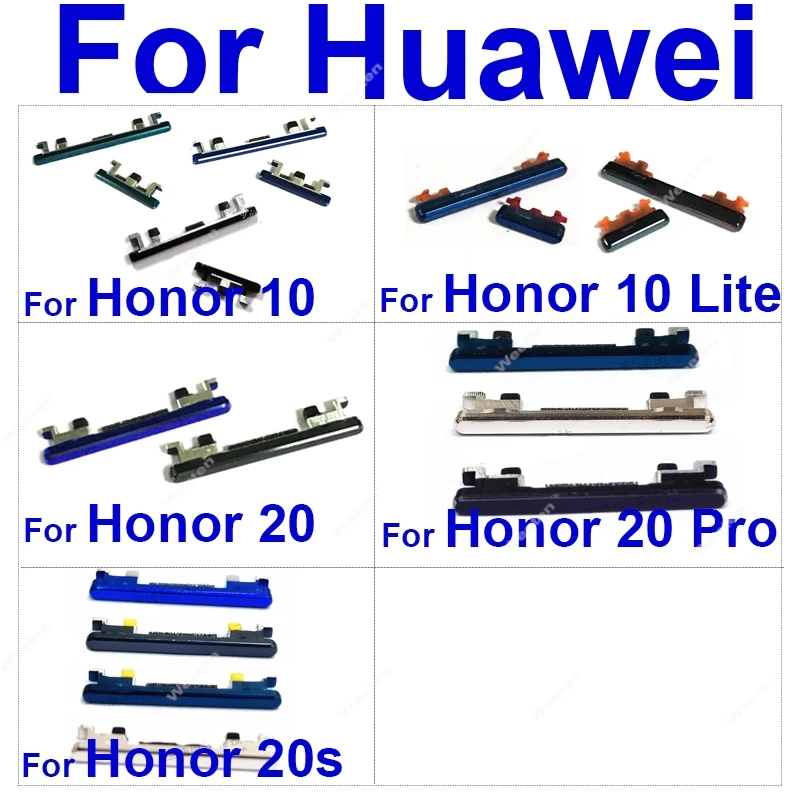 Botões de volume de energia para huawei honor 10 10 lite 20 pro 20s teclas de botão lateral para cima para baixo peças de reposição de controle de áudio de energia