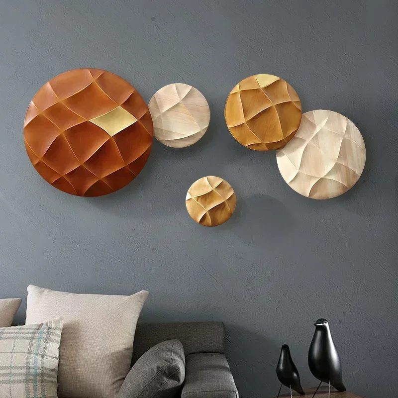 Modern Wood Round Shape 3D Wall Sticker Ornaments Restaurant Porch Wall Hanging Crafts Home Livingroom Wall Mural Decoration Art