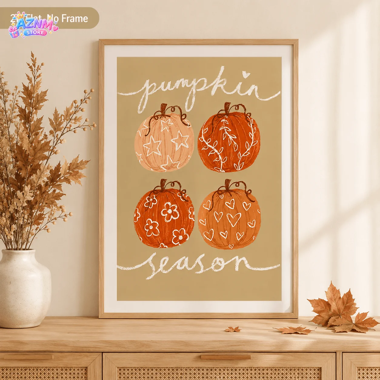 2D Flat, 1pc Modern Rustic Four-Panel Pumpkin Poster - Frameless Canvas Print Suitable for Halloween & Thanksgiving Wall Deco