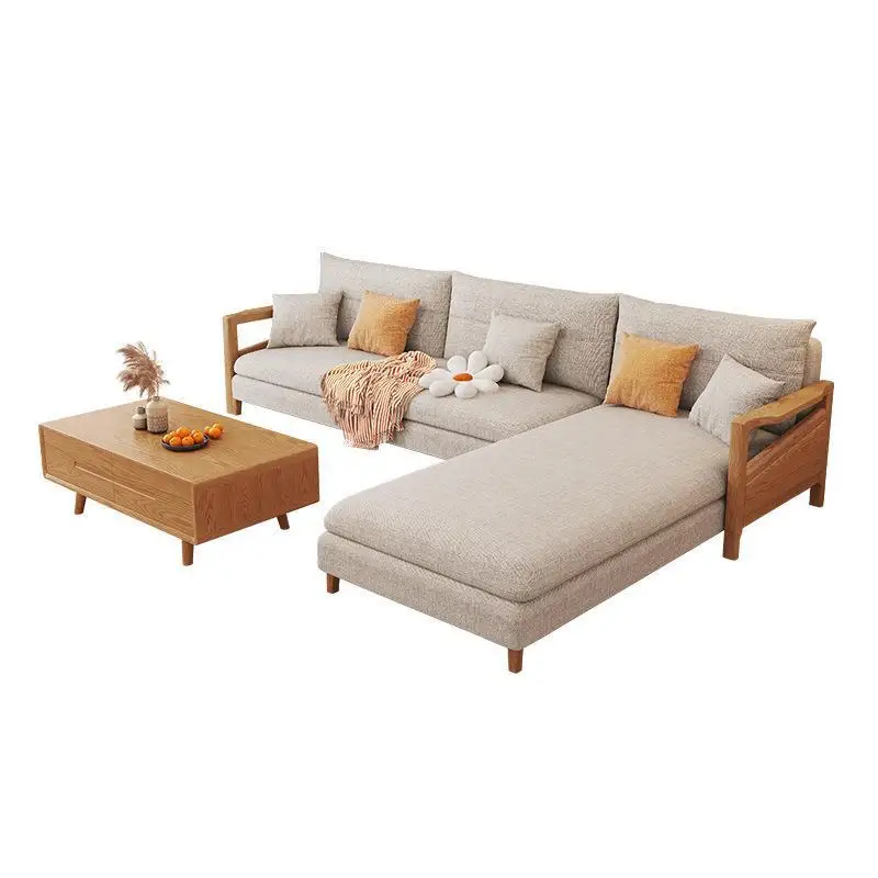 

Nordic solid wood combination ash wood living room modern simple princess corner fabric sofa small apartment furniture