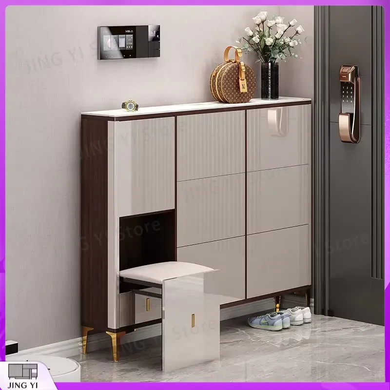 Luxury Shoe Cabinet with Clamshell Bucket Design Narrow 17cm Corridor Shoe Stool Integrated Storage for Entryway Home