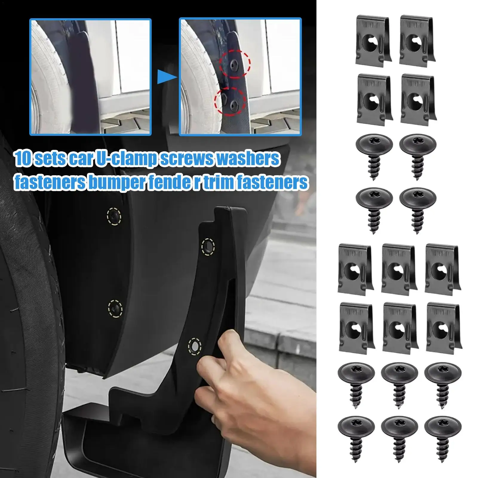 Car U Clips and Screws Auto U Nut and Screw Clip Metal Rustproof Repair Accessories for Car Dashboard Panel Bumper Interior Trim