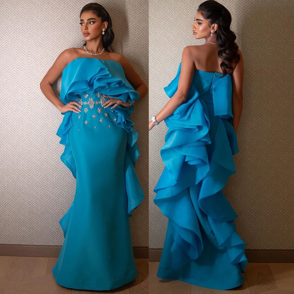 

Sexy Backless Prom Gown Strapless Mermaid Dress Formal Party Sleeveless Rhinestone Evening es فساتين مناسبة رسمية