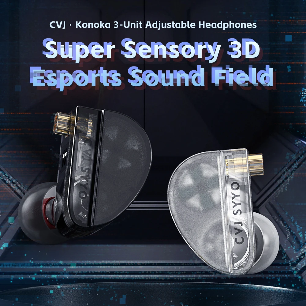 CVJ Konoka In-Ear HIFI Earphone 3D Triple Hybrid 1DD + 1BA + 1Vibration Driver Earbuds Wired DJ Tuning Switch Monitors Earbuds