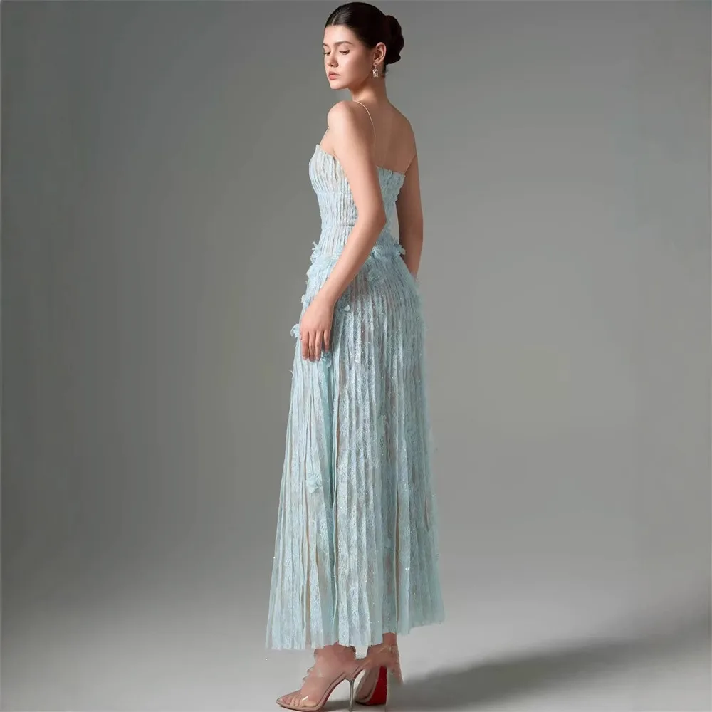 

Ele Sexy Strapl Lace Pleated 3D Floral Long Dr Evening Gown Summer Faion High Waist Polyester ort A-Line Skirt