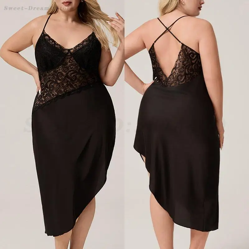 

Plus Size 3XL 4XL 5XL Sleepwear Female Sexy Lingerie Suspender Nightdress Summer Irregular Nightgown Nighty Underwear Loungewear