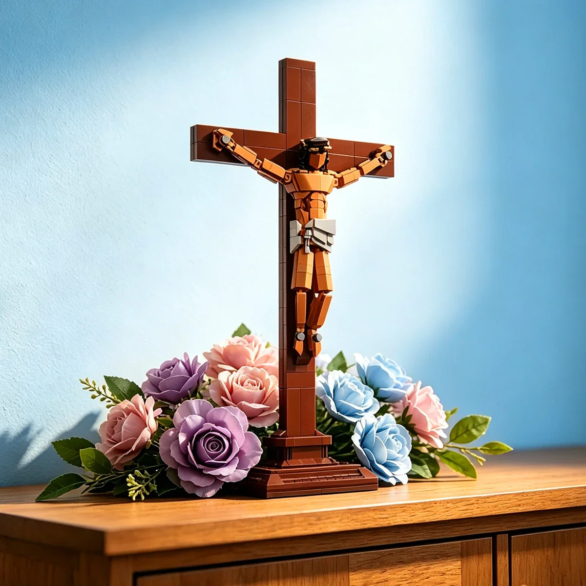 Decor Designer Good Friday Christian Holy Cross Home Jesus Crucifix Model Building Blocks Figure Creative Bricks Toy Gifts