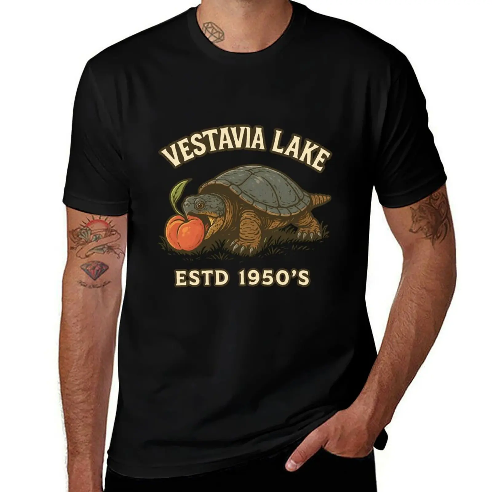 Vestavia lake tiny rambo snapping turtle peach T-Shirt man t shirt cotton high quality T-Shirt