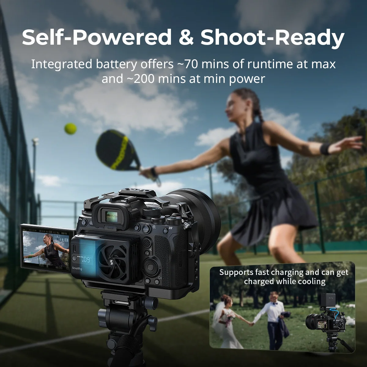 SmallRig TEC 냉각 팬 내장 배터리 캐논 R6 Mark III용 소니 A7 IV/A6700/ZV-E10/FX30용 외부 카메라 냉각 시스템