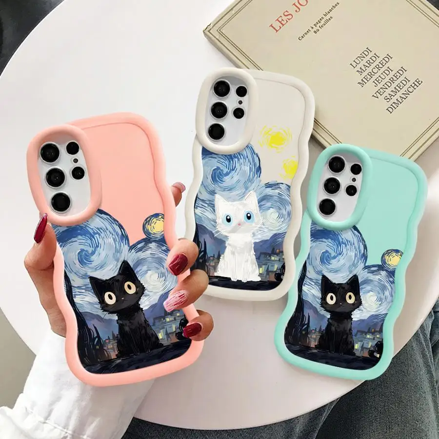 Oil Painting Cat Case for Samsung Galaxy A55 A54 S20 FE A26 S25 S24 S22 Ultra A36 A35 S23 Plus S21 A25 Soft Phone Cover A34 A24