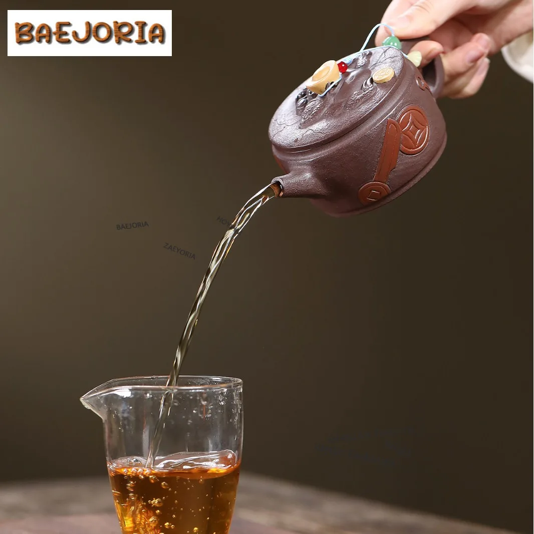 210ml Classic Yixing Purple Clay Teapots Handmade Large Caliber Pot Raw Ore Purple Mud Kettle With Filter Zisha Tea Set Craft