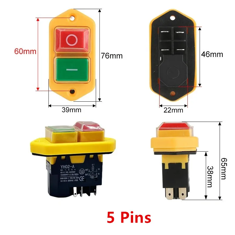 WM210V KLD lathe button electromagnetic switch YH02-A 16A AC250V 4-pin/5-pin replacement  DKLD KJD17B waterproof magnetic switch