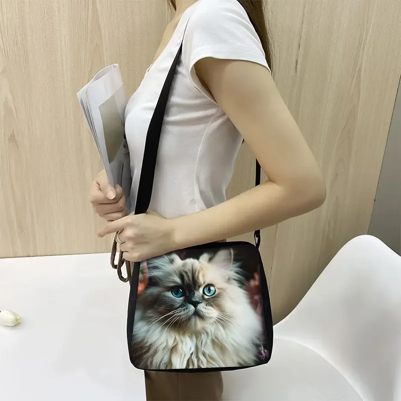 Cute Persian/Siamese Cat Handbags for Travel Scottish British Cat Messenger Bag Kitten Shoulder Bag Crossbody Bag