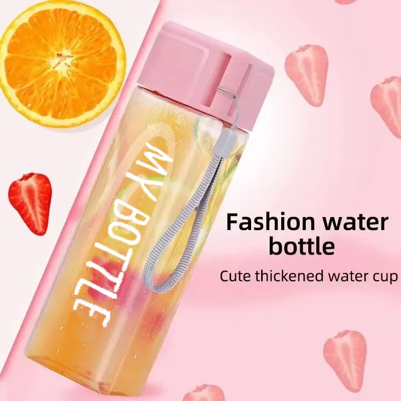 1 Pcs Clear Square Drinking Glass in Mate Plastic Portable Water Bottle with Milk Cable for Outdoor Sports