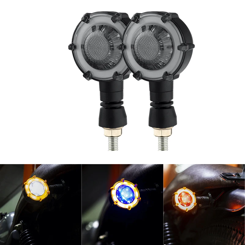 Motorcycle Front Rear Turning Light Round Amber Flowing Watering Signal Lamp Moto Accessories White/Red/Blue DRL Running Light