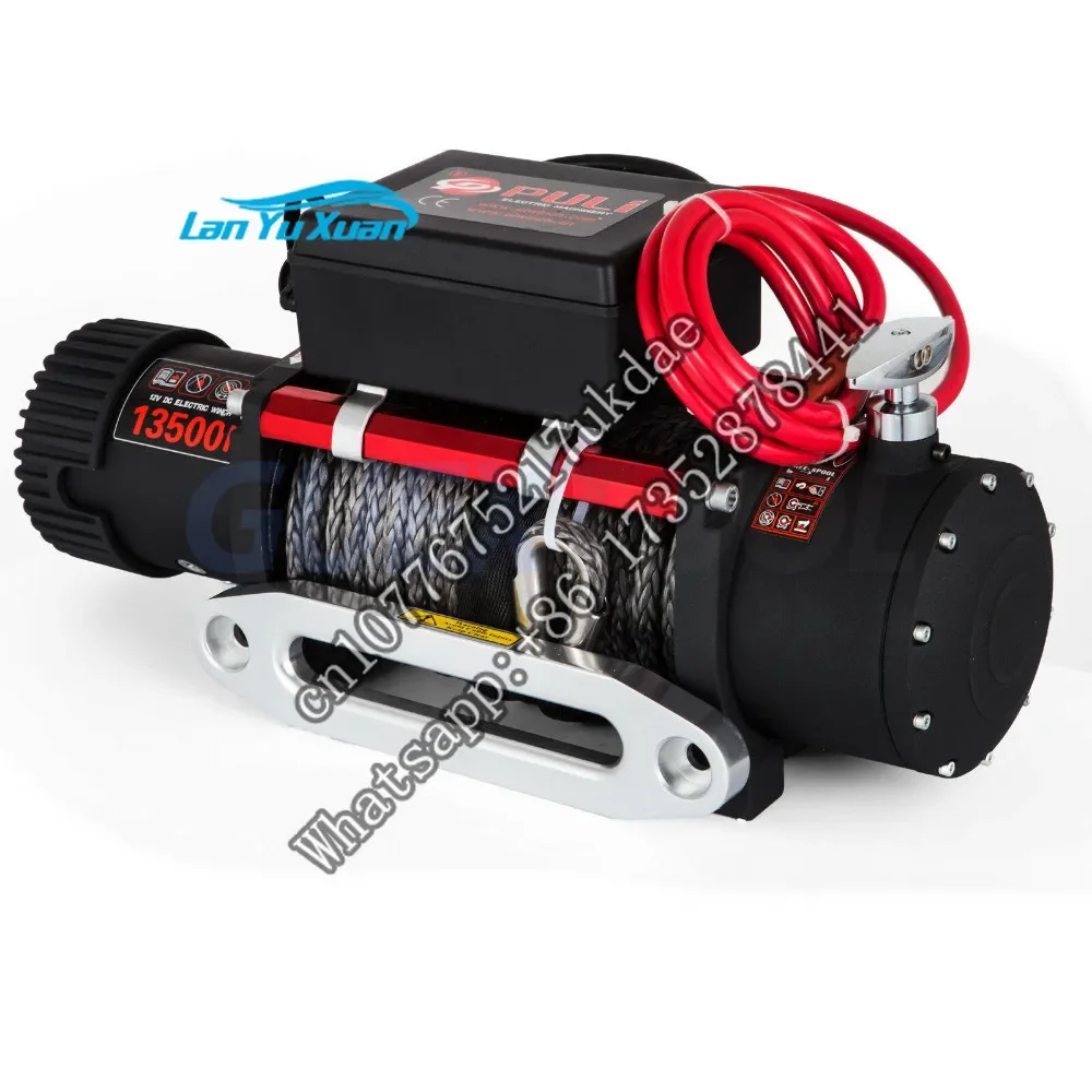 Cabrestante eléctrico de 12v y 6T, cabrestante de recuperación ATV, cuerda sintética de 13500 libras con Control remoto para grúa de elevación ATV