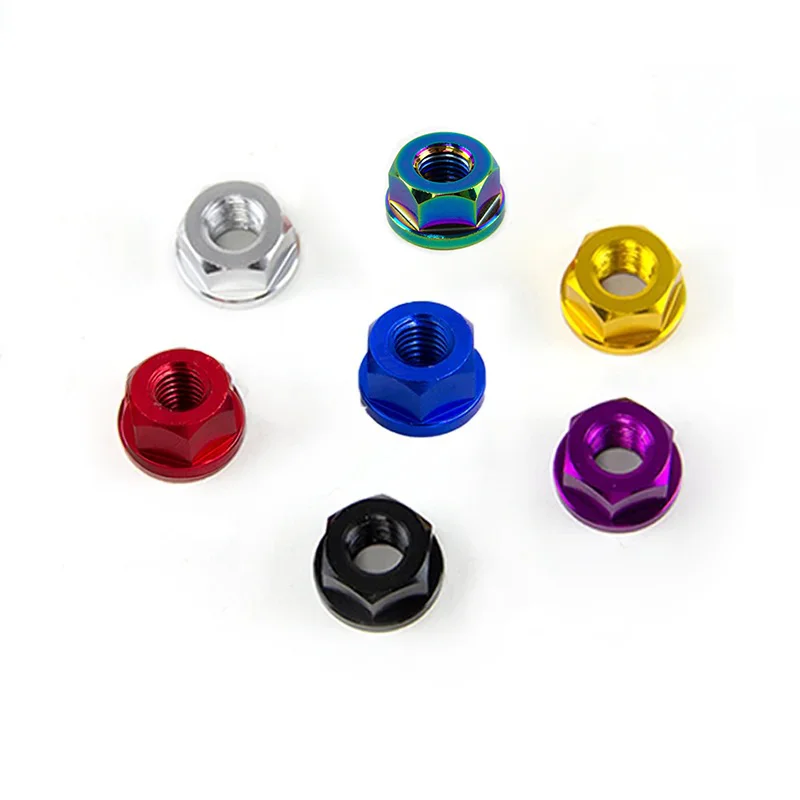 M8 M10 M12 M14 Universal Motorcycle CNC Anodized Rear Axle Flange Screw Bolt Nylon Hex Insert Lock Nut Locknuts Self-locking Nut