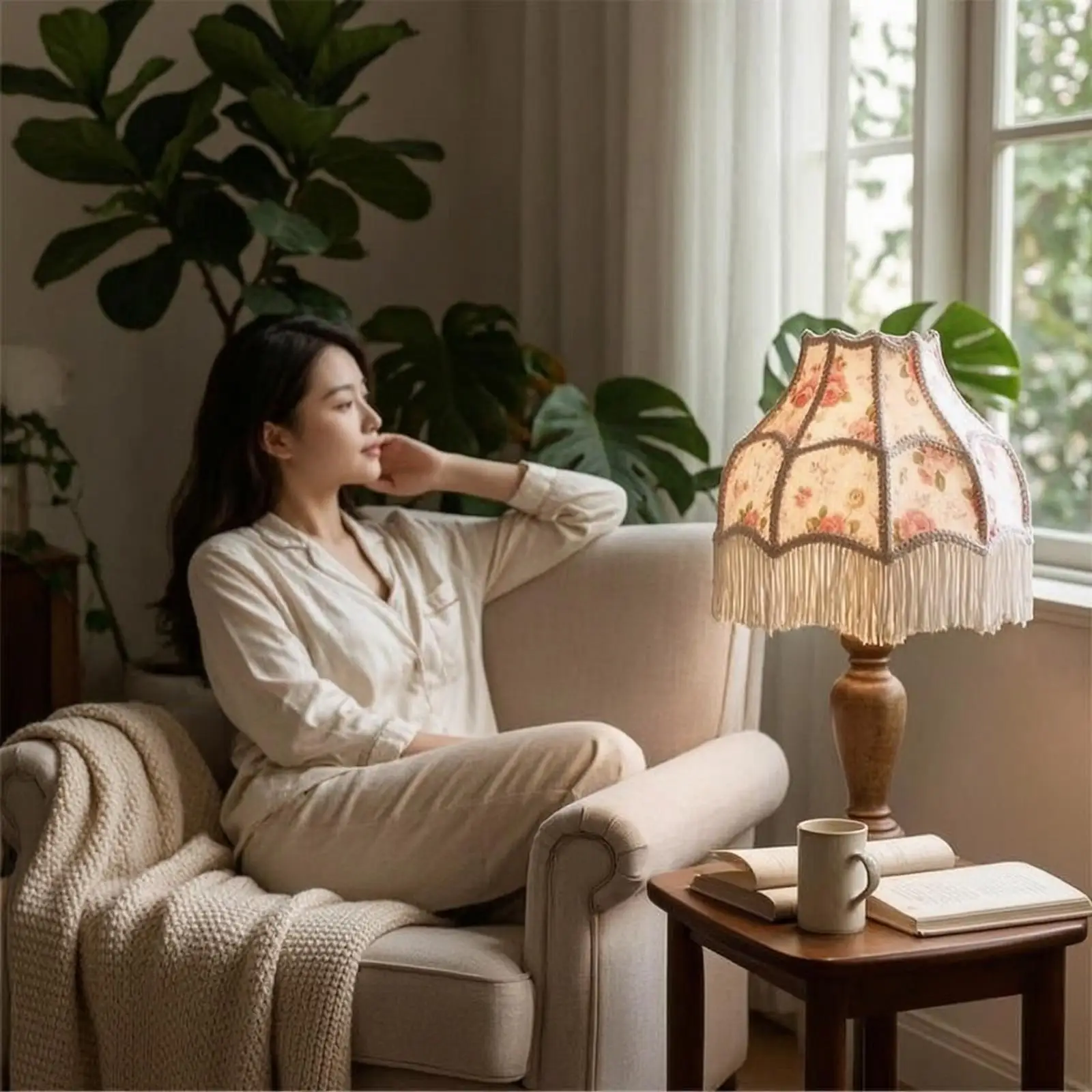 Velvet Fringe Dome Lamp Shade Star Decor Lampshade for Hotel Guest Room Bedside Table Night Light Fixture