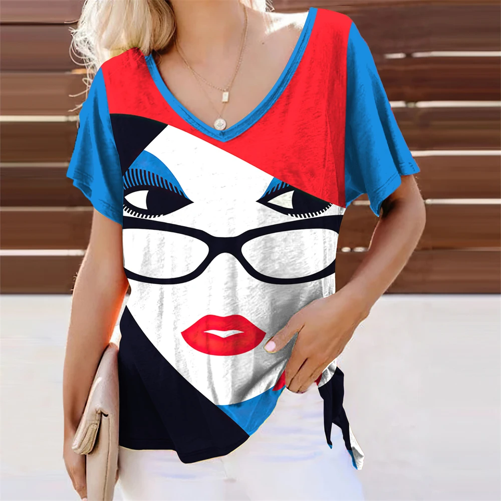 

Summer Anime Face Graphic Girl 3D Print T-shirts Women Streetwear V-Neck T Shirt Harajuku Oversized Tops Tees Woman Clothing