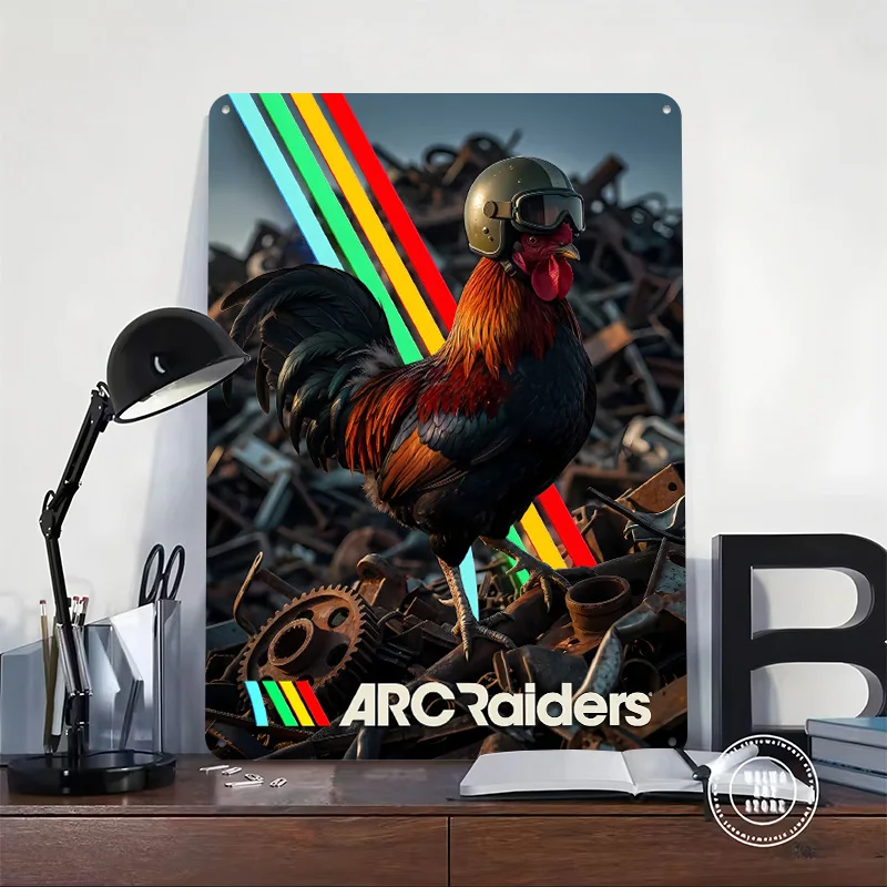 Rooster With Helmet and Goggles 3D Texture Metal Poster Customized Wall Art Tin Sign Gift for Mancave Decoration Room Wand Deko