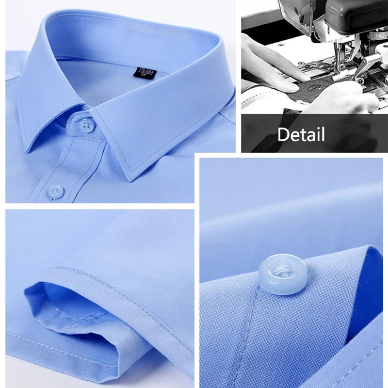 Men's Short Sleeve Casual Shirts Solid Color Polyester 8XL White Blue Black Standard Fit Breast Pocket Summer Breathable Shirts