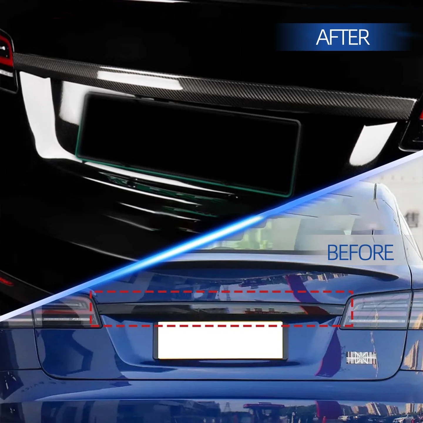 ألياف الكربون الخلفي غطاء صندوق السيارة الديكور اللوحة الخلفية تقليم اكسسوارات الشريط الخارجي للسيارة مناسبة ل 2021-2023 تسلا موديل S