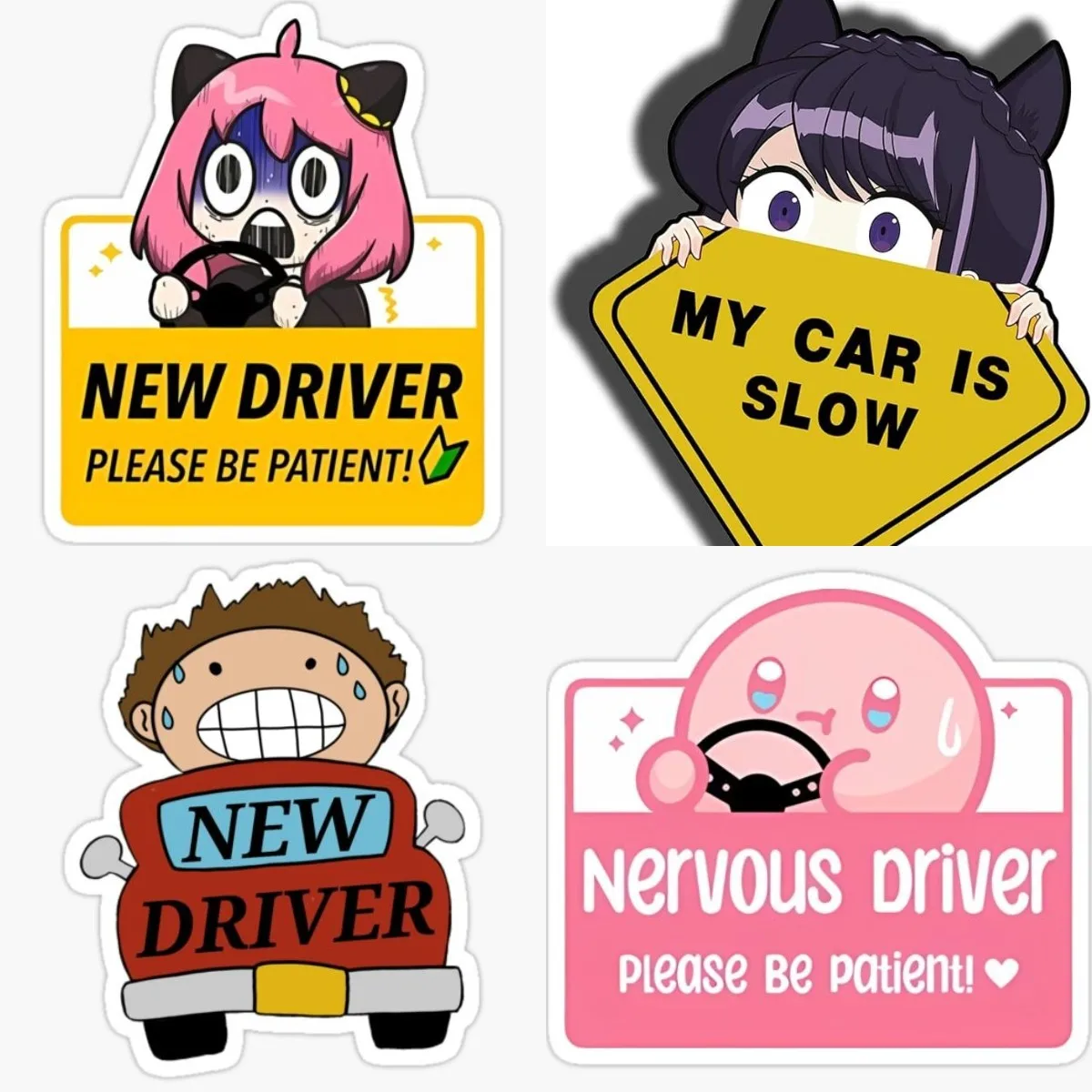

Car Stickers Viny Nervous New Driver Be Patient Warning Decal Auto Triangle Window Tape for Cartoon SPY X Family Anya