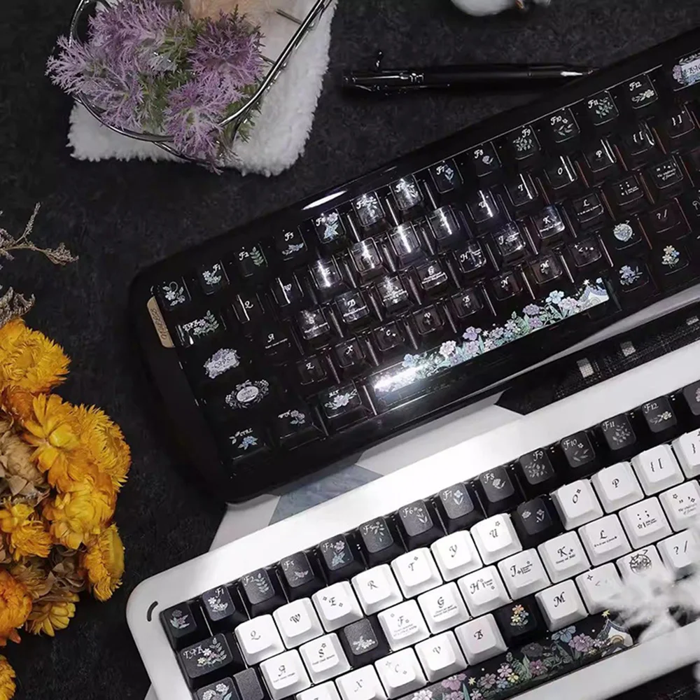 Dark Series Keycaps Ink Garden Decorative Keycaps FC Highly Sublimated DIY Mechanical Keyboard Adaptation 60\61\68\75\87\99\104