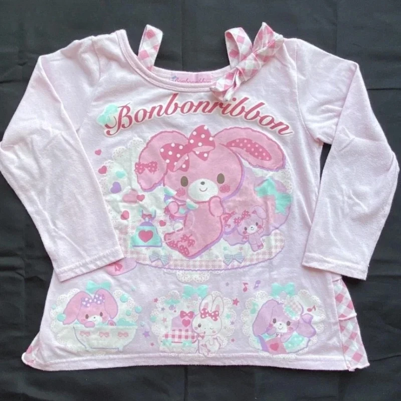2025 novo japonês y2k kawaii t camisas femininas falso dois manga longa t moda anime impressão colheita topos túnica casual bonito camiseta