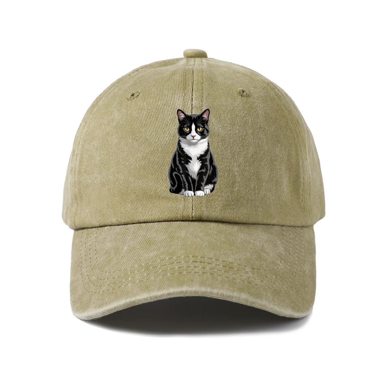 Vintage Washed Tuxedo Cat Portrait Baseball Cap, Adjustable Unisex Dad Hat, Cute Cat Lover Gift view 2