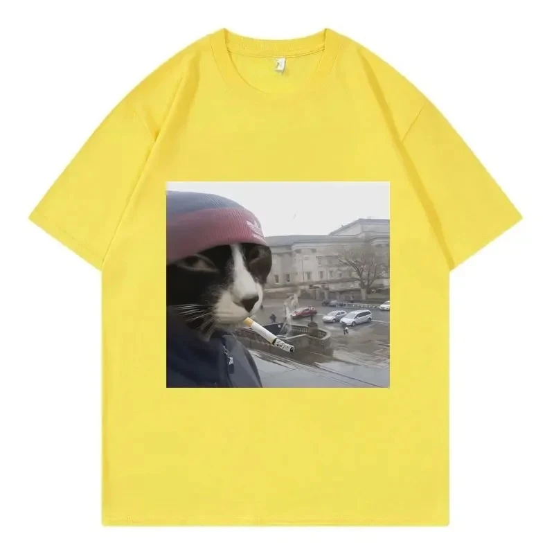 T-shirt grafica con faccia fumante di gatto divertente T-shirt da donna casual a maniche corte di tendenza della moda di High Street T-shirt grafica per abbigliamento