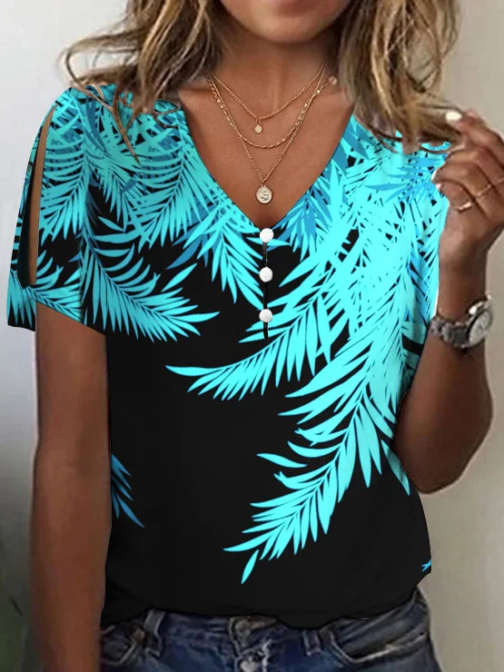 

Plus Size Women Short Sleeve V-neck Graphic Printed Tops