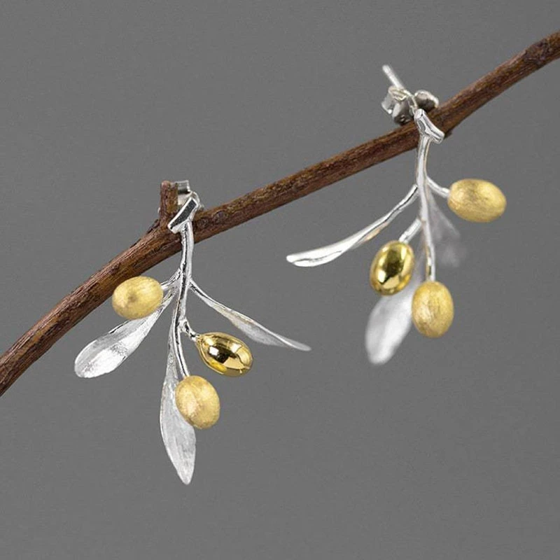 New Originality Design Olive Branch Plant Leaf Stud Two Tone Earrings  Metal Gold Silver Color Wedding Party Earrings Gifts