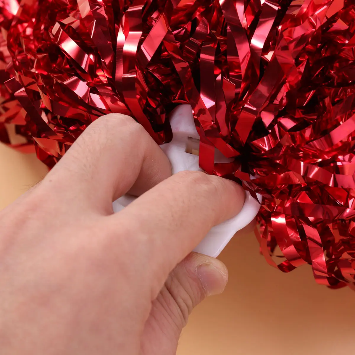 1Pair Cheerleader Pom Poms Plastic Ring Lightweight Glossy Safe Finger Smooth for Kids College High School Sports