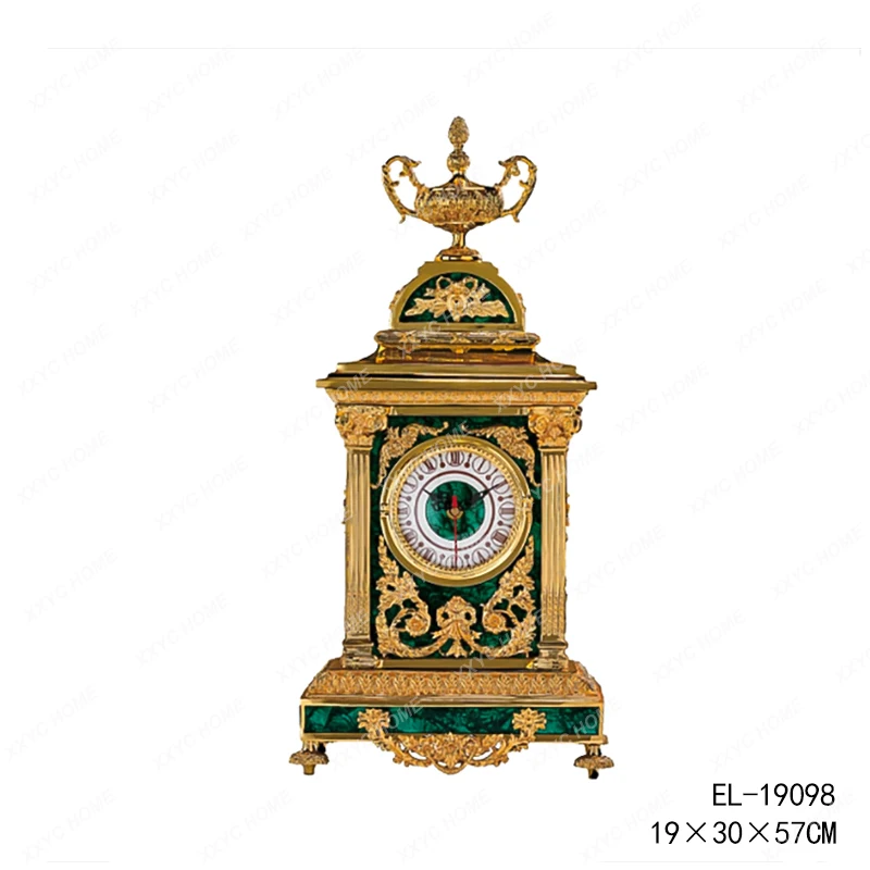High-end luxury malachite handicrafts villa living room desktop decoration green clock