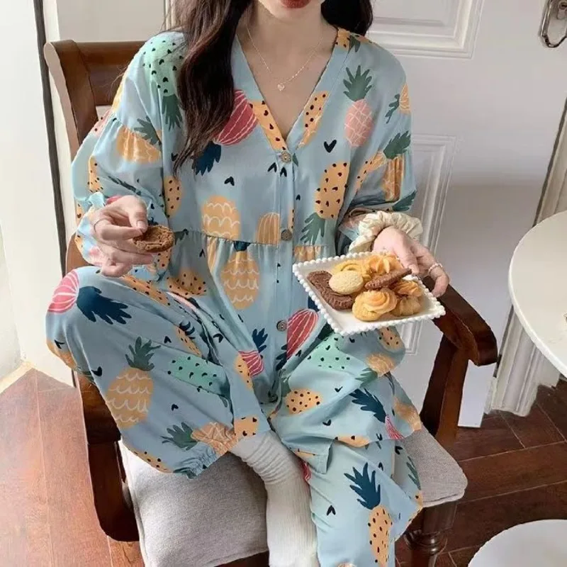 Explosive Cute Student Loose Home Set Can  Worn Outside Pijamas Women Extra Size 300 Catty Autumn Winter New Pajamas Female