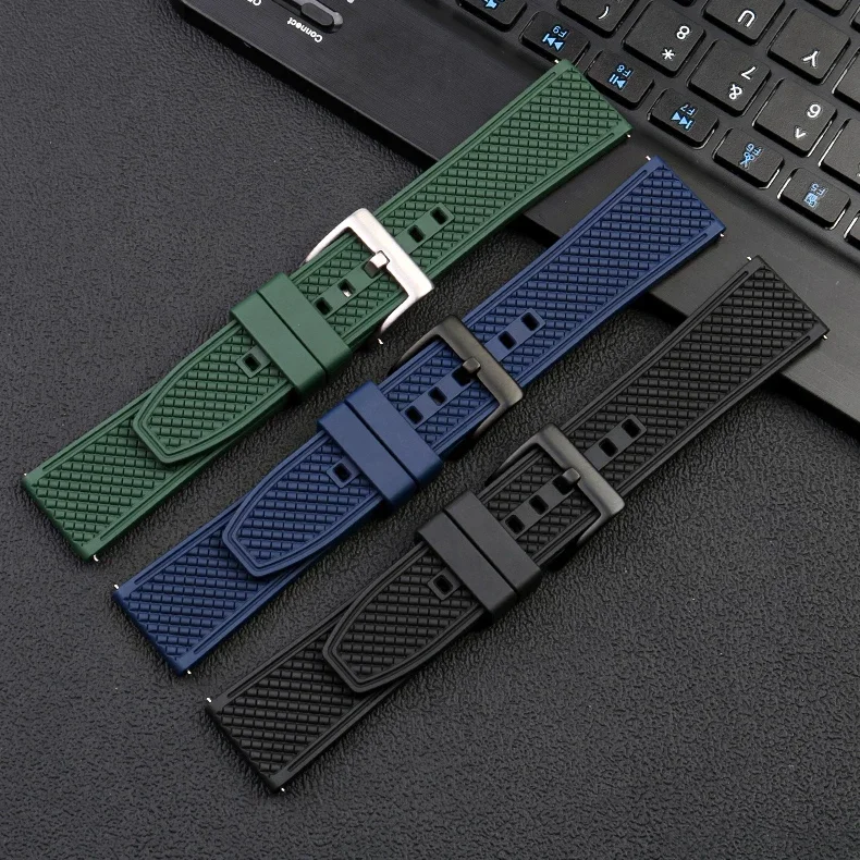 Ремешок из фторокаучука 18 мм, 20 мм, 22 мм, быстросъемный ремешок из FKM, спортивный водонепроницаемый мужской и женский сменный ремешок для часов, аксессуары