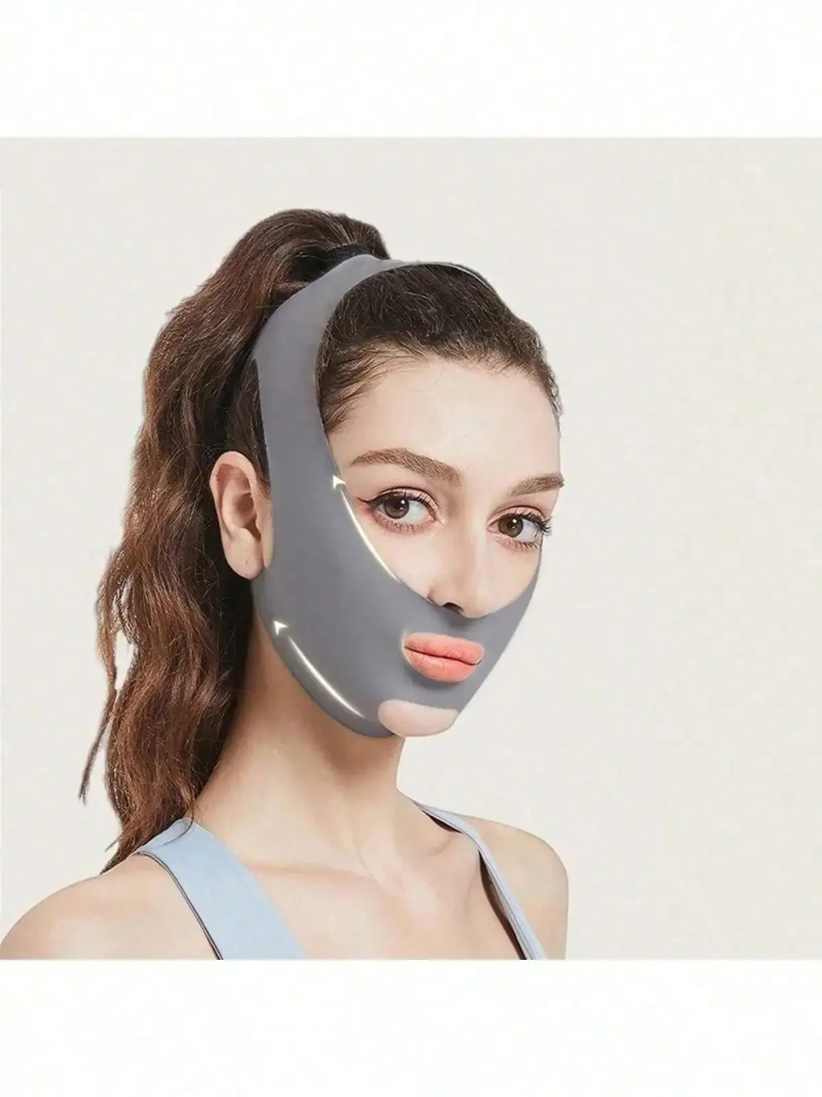 

1pc Gray V-Shaped Bandage Lifts and firms facial contours Slimming effect for running and jump rope Breathable material