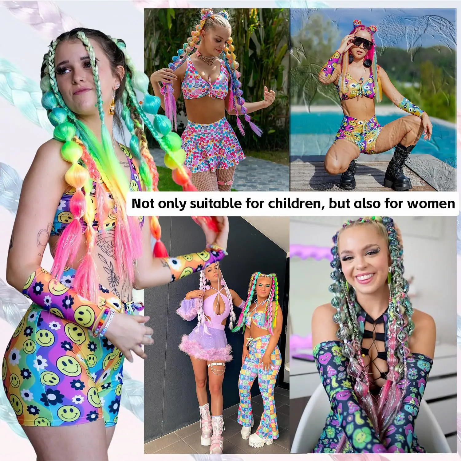 Bubble Braid Pferdeschwanz-Haargummi mit Farbverlauf, elastische Verlängerung, synthetisch, lang, geflochten, zum Wickeln, für Festival, Cosplay, Party, Damen und Mädchen – Detail 6