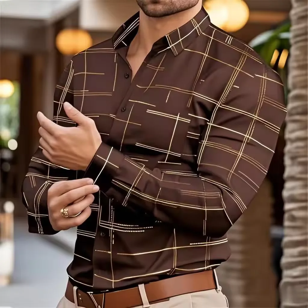 Men's long sleeve shirt, casual business, stylish street men's shirt, collar single-breasted long sleeve top, men's