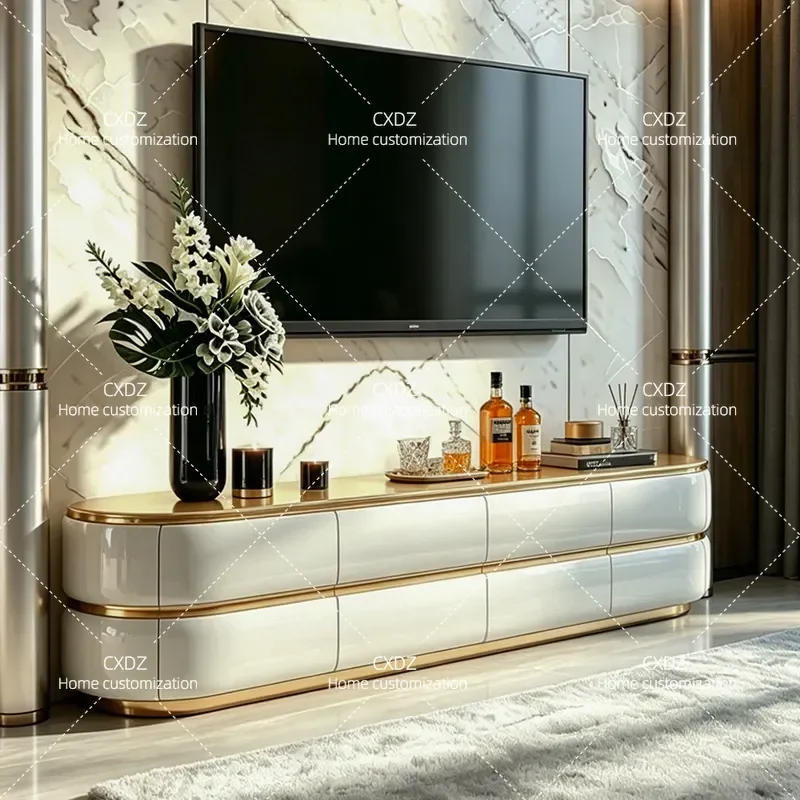 Modern Light Luxury TV Cabinet Platinum Art Decorative Sideboard High End Storage Console for Villa Living Room Furniture