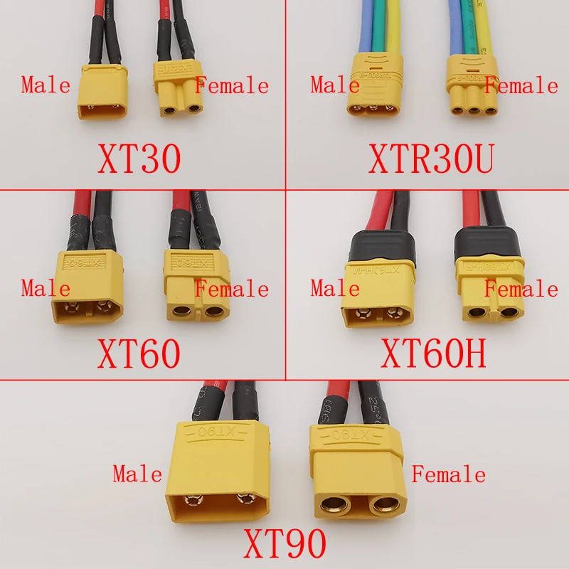 4Pcs XT90 / XT60H / XT60 XT30 / XTR30U Male Plug  / Female Socket Connector With 10CM Silicon Wire For RC Lipo Battery FPV Drone