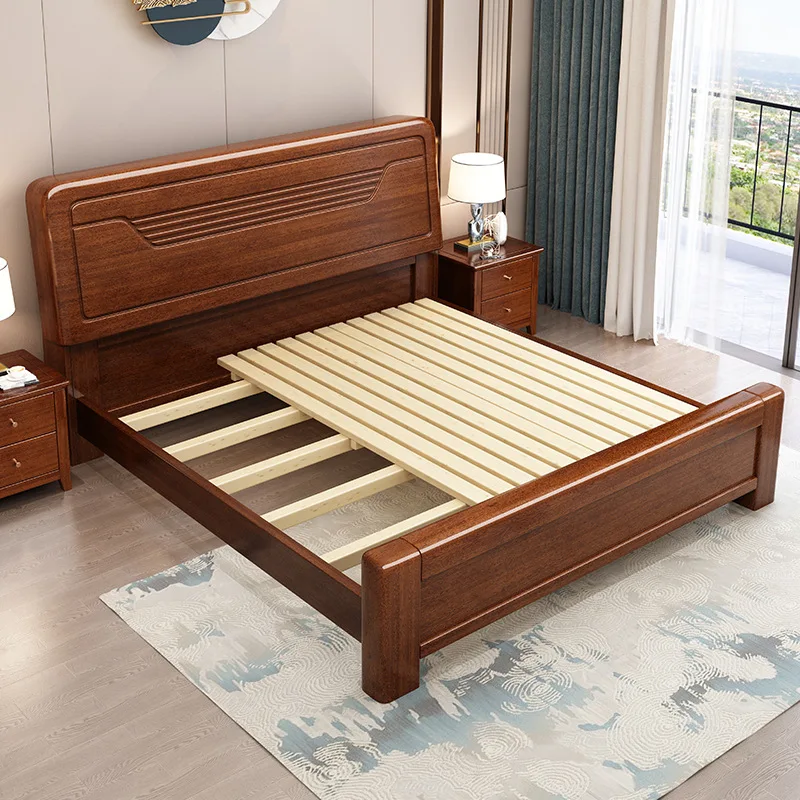 Customizable Walnut Solid Wood Bed Double Bed