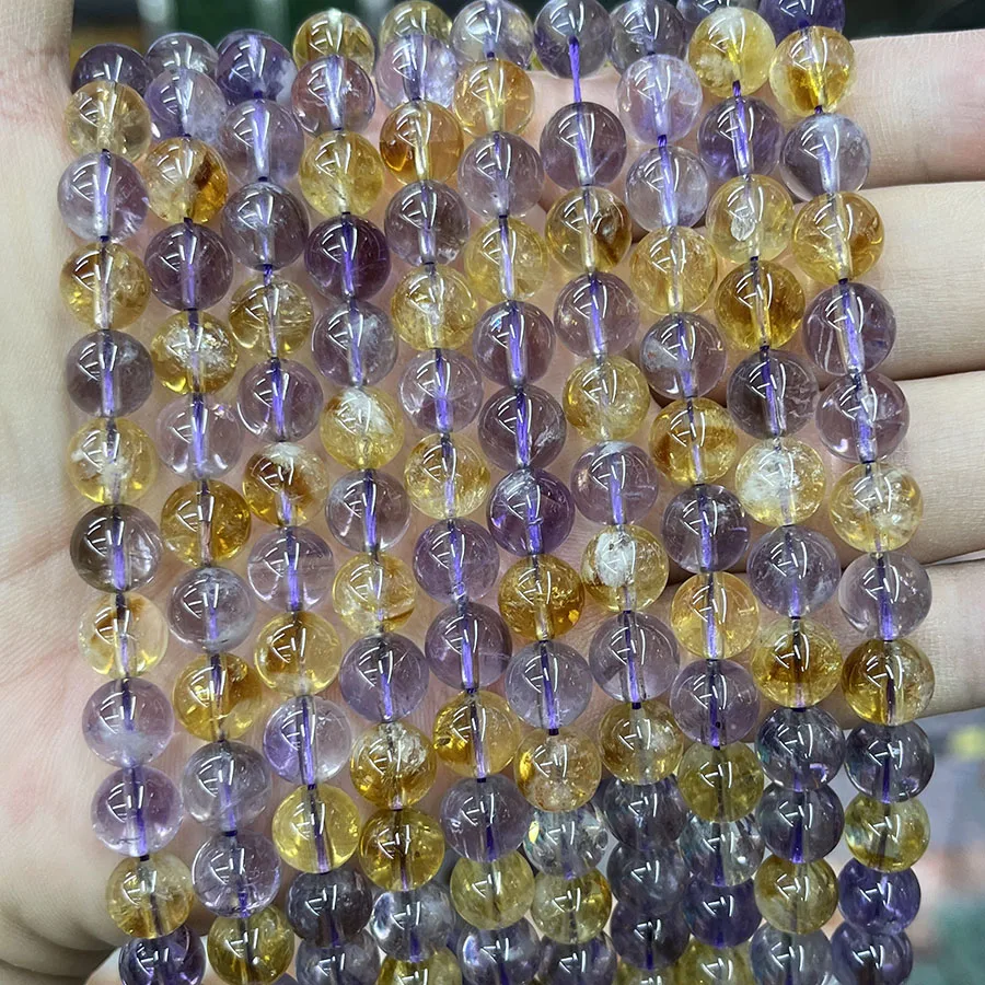 6mm 8mm Natural Amethyst Crystal Ametrine Stone Round Citrine Loose Beads For DIY Handmade Bracelet Necklace Accessories 15''