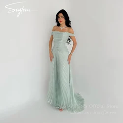 SSYTENS Elegant Long Blue Evening Dresses for Women Floor-Length Off-Shoulder Special Event Saudi Prom Party Wedding Dress 2025