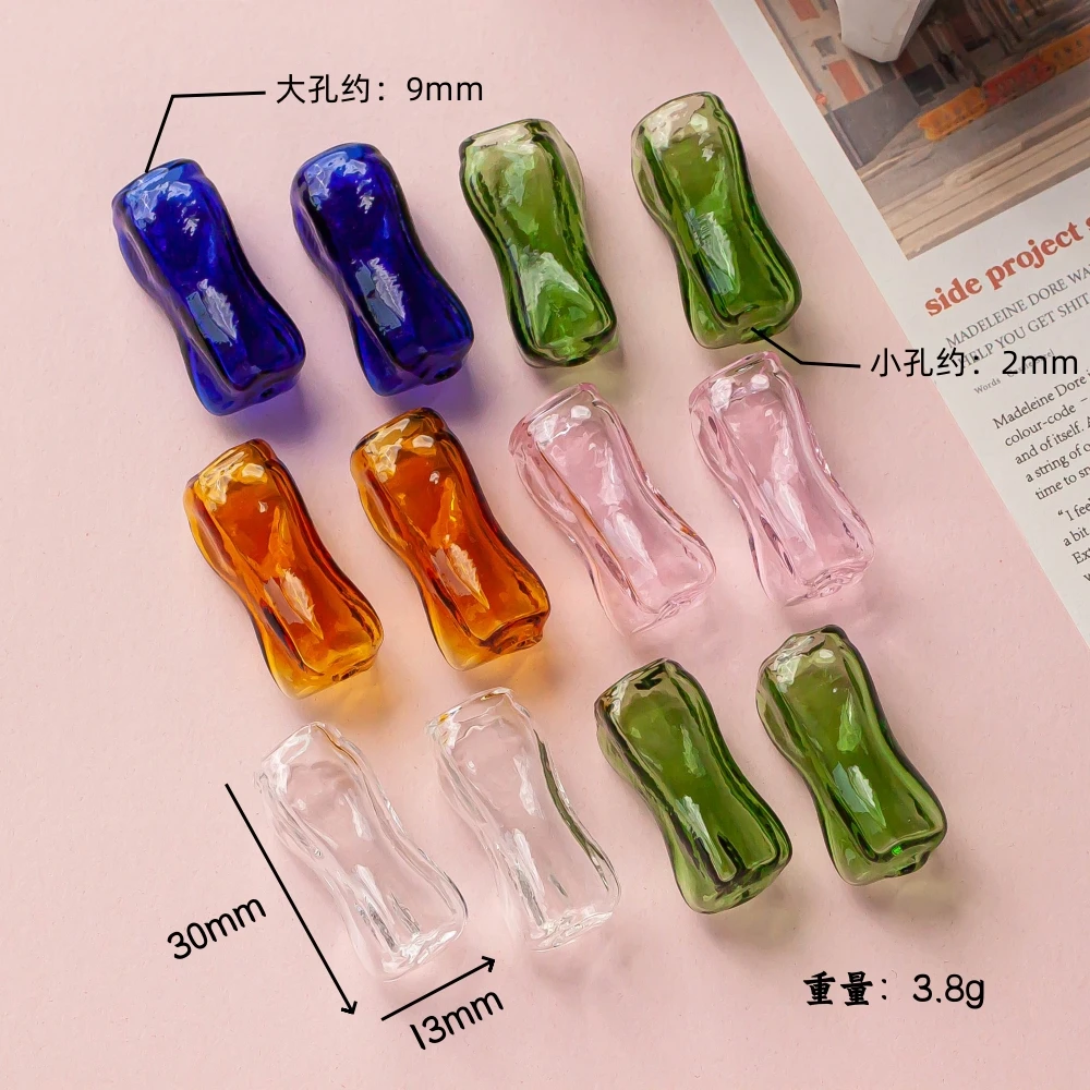 Special-shaped vase size hole hollow glass DIY jewelry accessories necklace bracelet earrings accessories double hole  4pcs