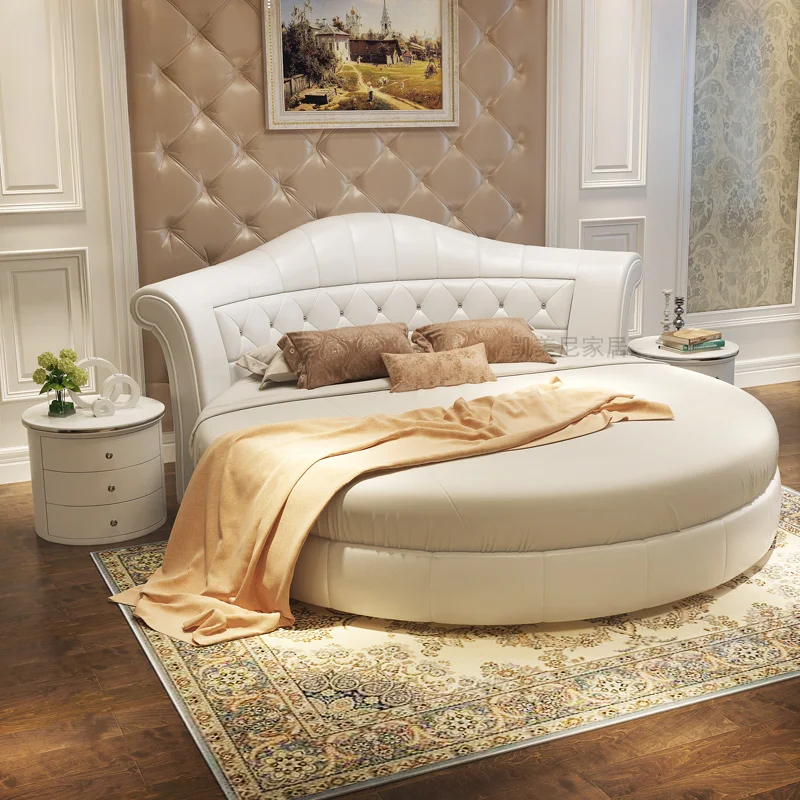 Princess Pretty Pink Double Bed Modern King Size Comferter Round Bed Luxury Villa Camas Matrimonial Bedroom Set Furniture